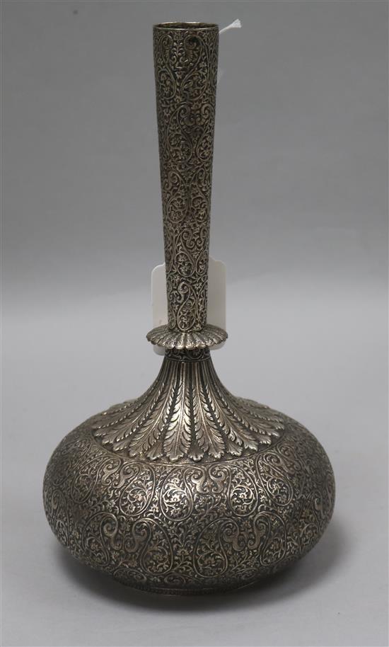 A Persian silver bottle vase, 25.5cm.